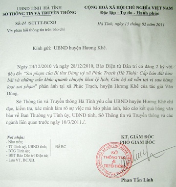 Hà Tĩnh: Chỉ đạo làm rõ sai phạm của cán bộ xã Phúc Trạch  - 1