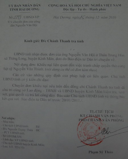 Thanh tra tỉnh Hải Dương chậm hồi âm Báo Dân trí - 1 Thanh tra tỉnh Hải Dương chậm hồi âm Báo Dân trí - 1