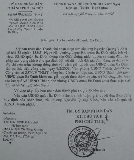 UBND quận Ba Đình “phớt lờ” chỉ đạo của Thành phố - 1 UBND quận Ba Đình “phớt lờ” chỉ đạo của Thành phố - 1