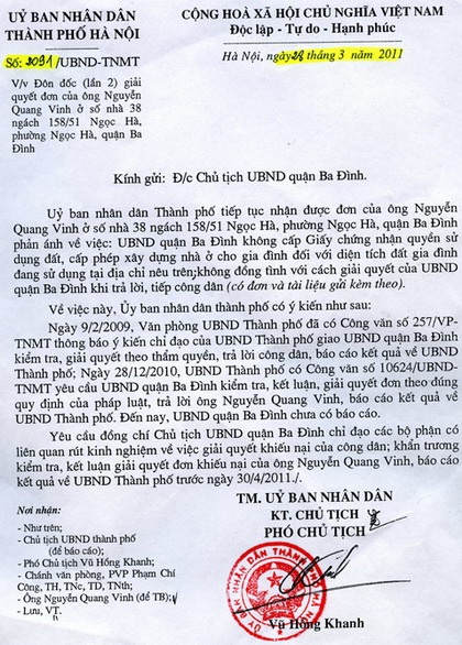 Văn phòng Chính phủ yêu cầu xử lý vụ khiếu kiện tại quận Ba Đình - 2 Văn phòng Chính phủ yêu cầu xử lý vụ khiếu kiện tại quận Ba Đình - 2