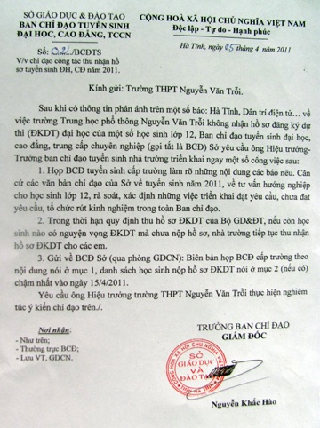 Bộ GD-ĐT chỉ đạo Hà Tĩnh bảo đảm quyền lợi cho học sinh - 1 Bộ GD-ĐT chỉ đạo Hà Tĩnh bảo đảm quyền lợi cho học sinh - 1