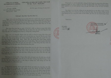 Công ty Bảo hiểm Hàng không đã bồi thường cho khách hàng - 1 Công ty Bảo hiểm Hàng không đã bồi thường cho khách hàng - 1