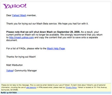 Yahoo! Mash sẽ bị "khai tử" vào ngày 29/9 - 1