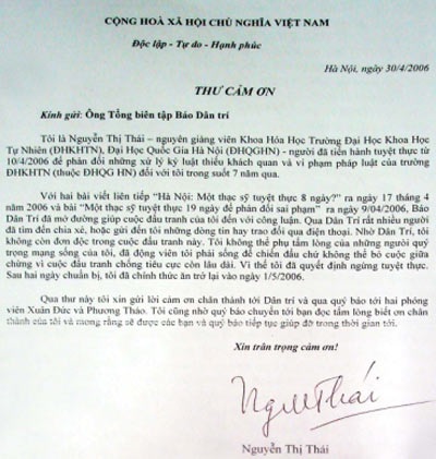 Thạc sỹ Thái được khôi phục quyền lợi - 2 Thạc sỹ Thái được khôi phục quyền lợi - 2