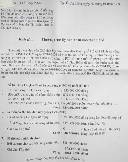 Ông Lê Quả nộp trả hơn 400 triệu nhận của PCI - 1 Ông Lê Quả nộp trả hơn 400 triệu nhận của PCI - 1