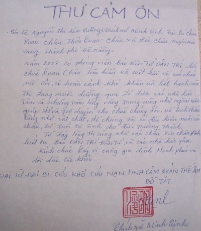 Lá thư cảm ơn của sư cô Minh Tịnh - 2