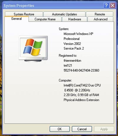 Chèn logo riêng vào hộp thoại System Properties - 1 Chèn logo riêng vào hộp thoại System Properties - 1