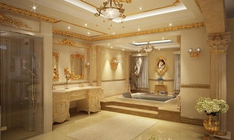 Sững sờ trước nội thất nhà tuyệt đẹp của "ông trùm nội thất" - 7 Toàn bộ nội thất của phòng tắm được dát vàng