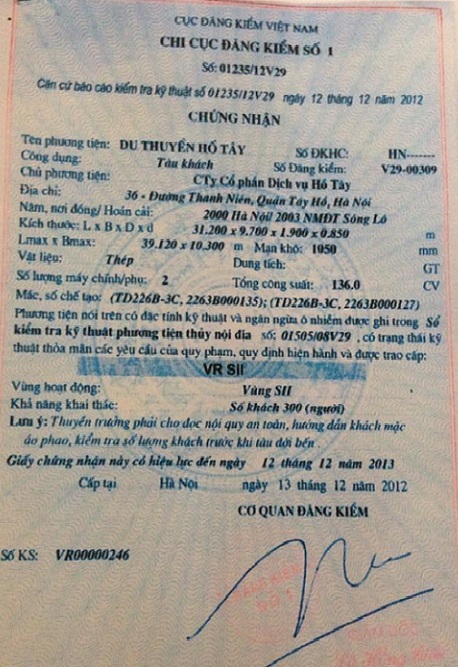 Các du thuyền sống giữa "ốc đảo", vì đâu nên nỗi? - 4 Giấy tờ chứng nhận hoạt động của du thuyền Potomac