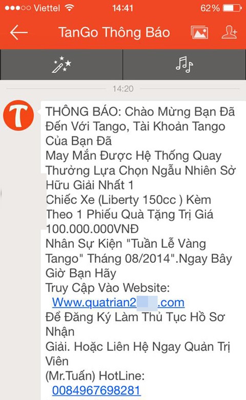 Nở rộ “công ty ma” lừa đảo trên các ứng dụng điện thoại di động - 2 Lừa đảo qua OTT có tên Tango ở Việt Nam