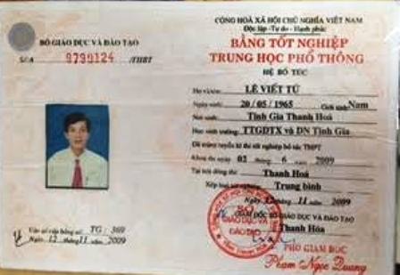 Tấm bằng tốt nghiệp THPT ông Tứ sử dụng được xác định là bằng giả