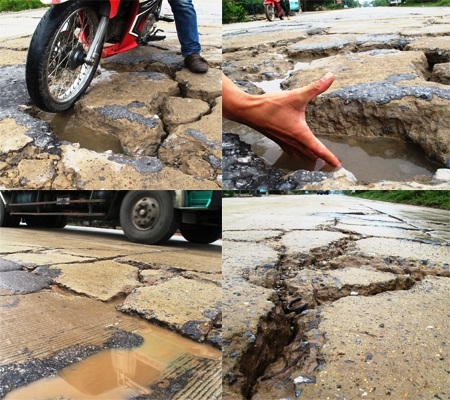 Mặt đường xuống cấp thảm hại