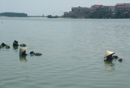 Để tìm thấy hàu, người lặn hàu phải ngâm mình hàng giờ liền dưới đáy sông