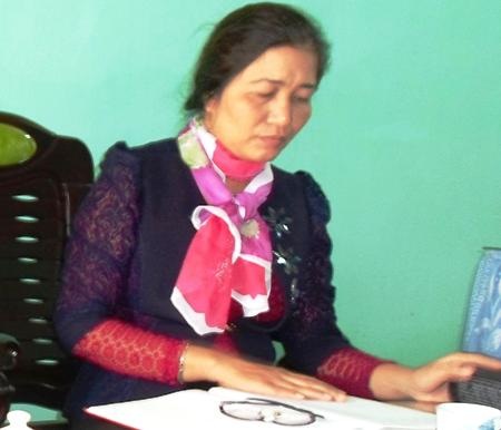 Bà Nguyễn Thị Thanh Tú - Hiệu trưởng Trường Mầm non xã Mỹ Thủy trong buổi làm việc với phóng viên.