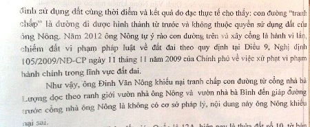 Nội dung ông Nông khiếu nại tranh chấp đất được UBND huyện Tuyên Hóa trả lời là sai