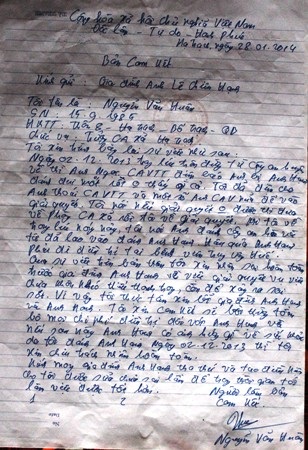 Bản cảm kết thừa nhận hành vi đánh người của 