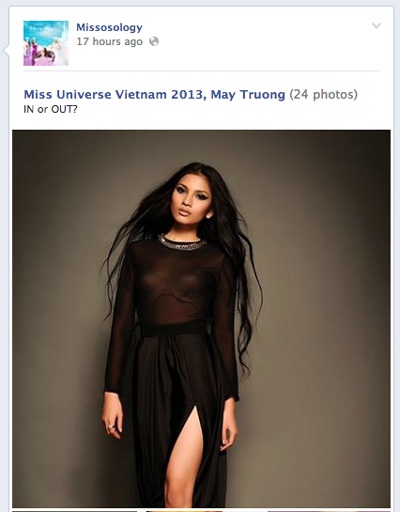 Trương Thị May xin cấp phép dự thi Hoa hậu Hoàn vũ 2013 - 1 Hình ảnh Trương Thị May trên facebook của chuyên trang sắc đẹp Missosology