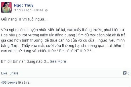 Hoa hậu Thùy Dung chính thức lên tiếng sau vụ bị tố “giật chồng” - 1 Cựu siêu mẫu viết một bài dài về Hoa hậu tuổi ngựa cách đây vài ngày