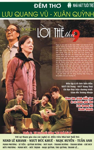 “Đêm thơ Lưu Quang Vũ- Xuân Quỳnh và Lời thề thứ 9”- Nhà hát Tuổi trẻ ngày 29/9