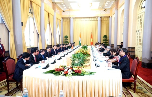 Việt Nam-Ấn Độ ký Bản ghi nhớ Hạn mức tín dụng 100 triệu USD - 2 Quang cảnh buổi hội đàm sáng ngày 15/9 (Ảnh Hữu Nghị)