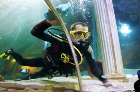 Jan Lachner làm một người lau chùi bể cá ở 