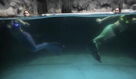 Sự khúc xạ của nước khiến hình ảnh 2 người phụ nữ trông như bị gãy đôi