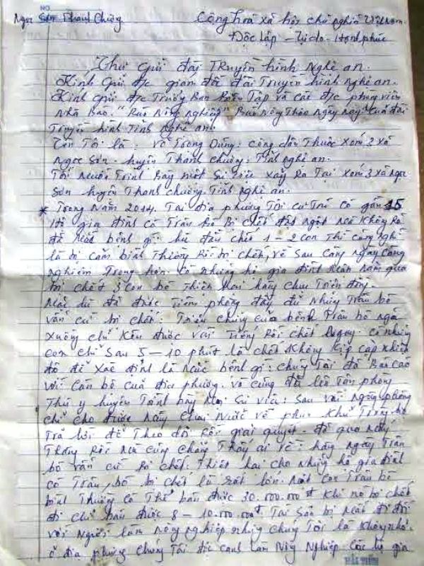 Trâu bò chết hàng loạt, người dân hoang mang đã viết đơn thư gửi báo đài kêu cứu.