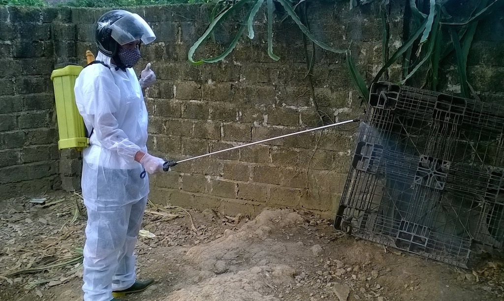 Khu vực gia đình ông Chung cũng được phun thuốc để tiêu độc khử trùng.