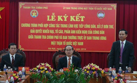Thanh tra Chính phủ phối hợp với MTTQ giải quyết đơn thư tố cáo của công dân - 2 Tổng Thanh tra Chính phủ Huỳnh Phong Tranh phát biểu tại buổi lễ kí kết.