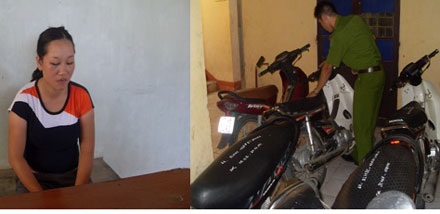 Nữ quái lười lao động lên thành phố trộm cắp 7 xe máy - 1 Bùi Thị Duy bị bắt giữ cùng tang vật.