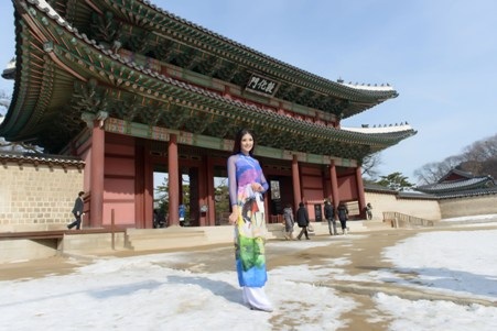 Hoa hậu Ngọc Hân thướt tha áo dài trên xứ kim chi - 10 Trí Hòa