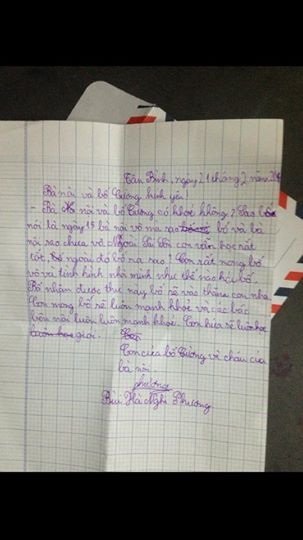 Hình ảnh bức thư xúc động bé Gà viết cho bà nội và bố