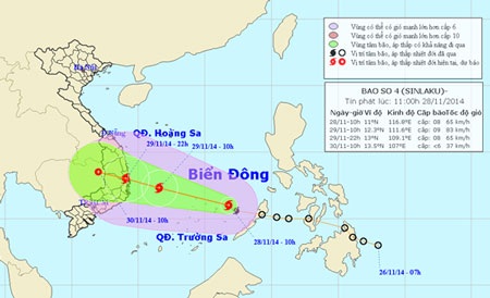 Bão số 4 vào Biển Đông, hướng Bình Định - Khánh Hòa - 1 Đường đi của cơn bão số 4