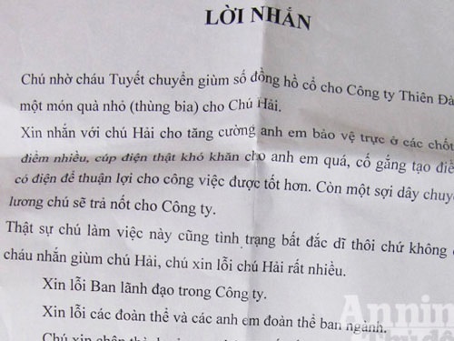 Kỳ cục án mọi miền - 1 Lá thư xin lỗi và lời nhắn gửi tặng thùng bia của tên trộm. Ảnh: An Ninnh Thủ Đô