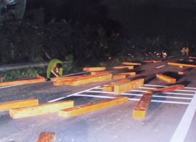 Lâm tặc vừa chạy vừa đổ gỗ xuống để chặn đường truy đuổi của lực lượng chức năng.