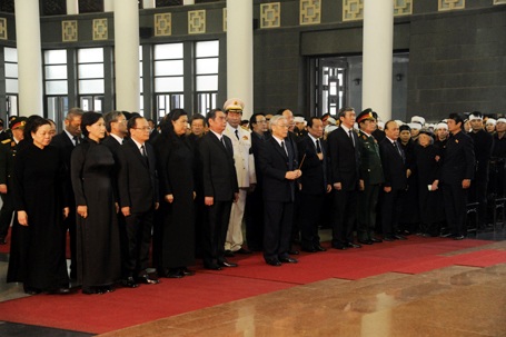 Đoàn đại biểu của Bộ Chính trị, Ban chấp hành TƯ Đảng trước linh cữu Đại tướng.