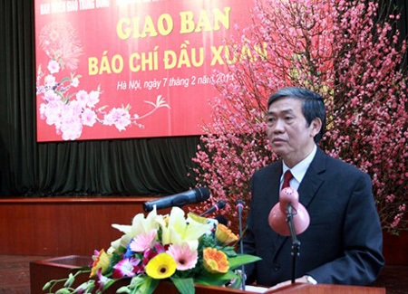 Tạo sự cộng lực của các véc-tơ phát triển - 1 Đồng chí Đinh Thế Huynh phát biểu tại buổi giao ban báo chí đầu Xuân 2014. Ảnh: VGP/Minh Khôi