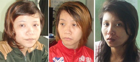 Tóm gọn ba nữ “quái xế” giết người - 1 Các đối tượng Hà, Trinh và Hạnh tại cơ quan điều tra CA huyện Thống Nhất.