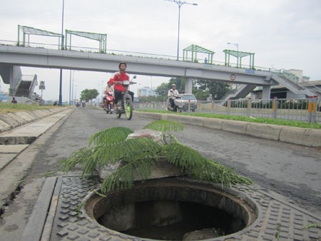 Những miệng cống mất nắp trở thành “bẫy chết người” chờ người đi đường (ảnh: Thảo Trần)