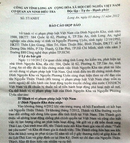 Báo cáo của Công an tỉnh Long An về vụ việc này