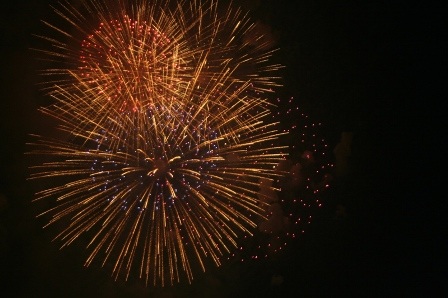 Những chùm pháo hoa rực rỡ được bắn lên màn trời đêm, soi sáng cả bầu trời thành phố