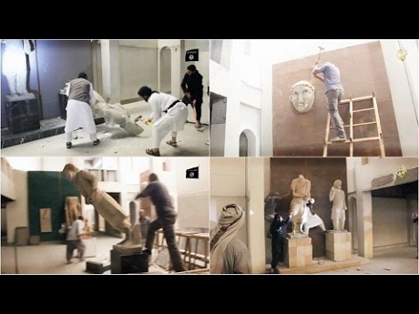Phiến quân IS tung video đập phá cổ vật tại Iraq - 2 Một số hình ảnh phiến quân IS đập phá cổ vật trong đoạn video. (Ảnh:
