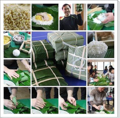 Hẹn xuân tới, gia đình trọn niềm vui - 1 Sinh viên Đại học Dongshin, Hàn Quốc gói bánh chưng. (Ảnh: