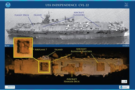 Hình ảnh tàu sân bay USS Independence dưới đáy Thái Bình Dương. (Ảnh: 