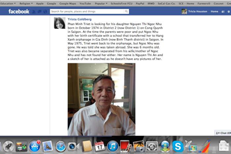 Ông Phạm Minh Triết đăng thông báo tìm con trên Facebook. (Ảnh: 