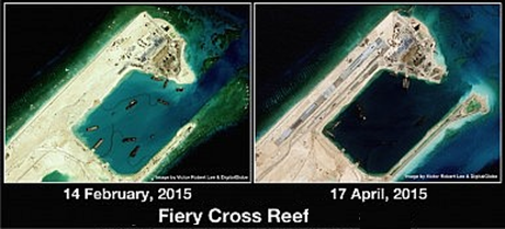 Hình ảnh chụp đá Chữ Thập ngày 14/2 (trái) và 17/4 (phải). (Ảnh: 