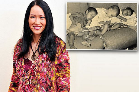 Viktoria Cowley và hình ảnh trên máy bay đến Anh trong chiến dịch Không vận Trẻ em năm 1975. (Ảnh: