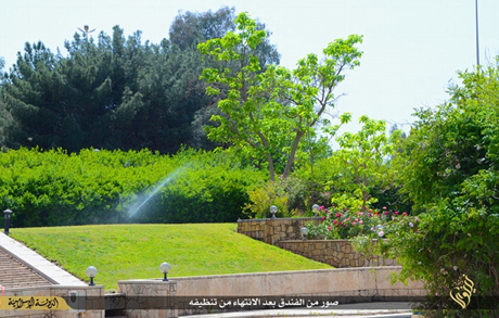 Hồ bơi, sân tennis cùng những khoảnh vườn xanh mướt.