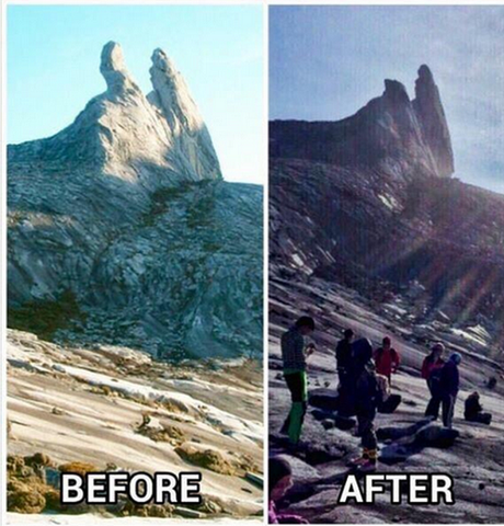 Hình ảnh cho thấy quang cảnh trước (trái) và sau trận động đất. (Ảnh: