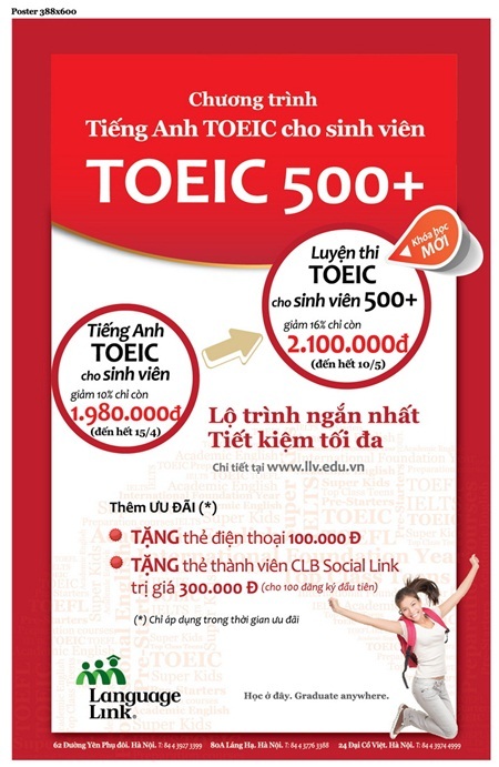 Khóa Luyện thi TOEIC cho sinh viên 500+: Giúp sinh viên giảm mối lo về tấm bằng tốt nghiệp - 4 Khóa học chuẩn quốc tế với mức học phí hợp lý.